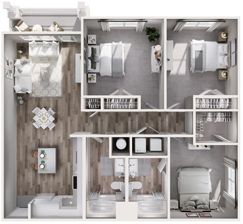 Floor plan for 3 beds, 2 baths, 1321 sqft